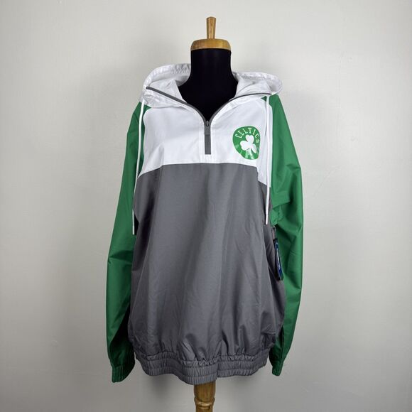 NWT Boston Celtics Ripstop Quarter-Zip Hoodie New Era NBA Windbreaker Gray/White - Picture 7 of 13
